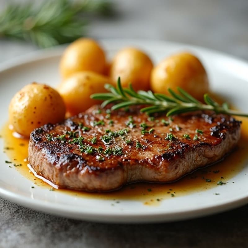 Herb-Garlic Butter Seared Steak with Roasted Baby Potatoes