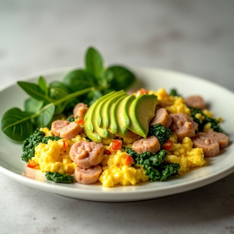 Egg White and Turkey Sausage Scramble with Spinach and Avocado