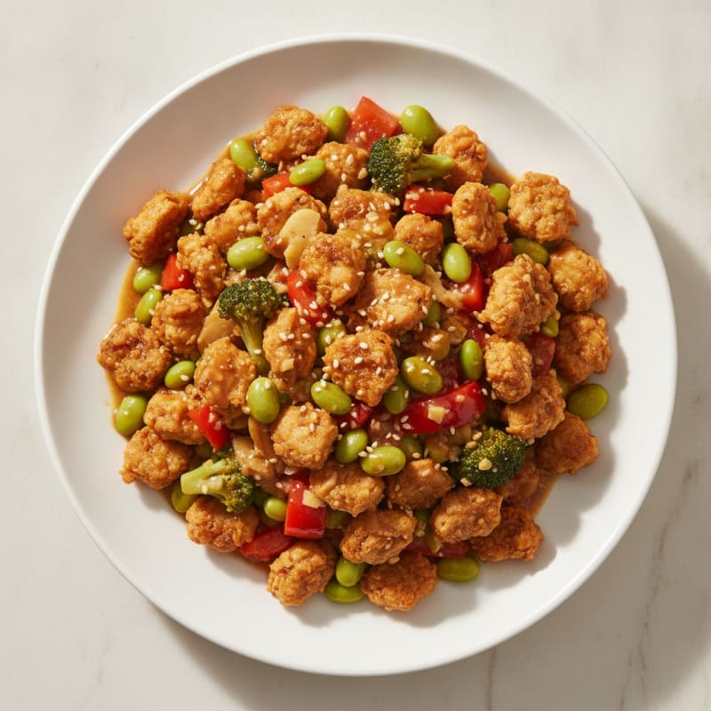 Soy Curl and Vegetable Stir Fry with Ginger-Garlic Sauce