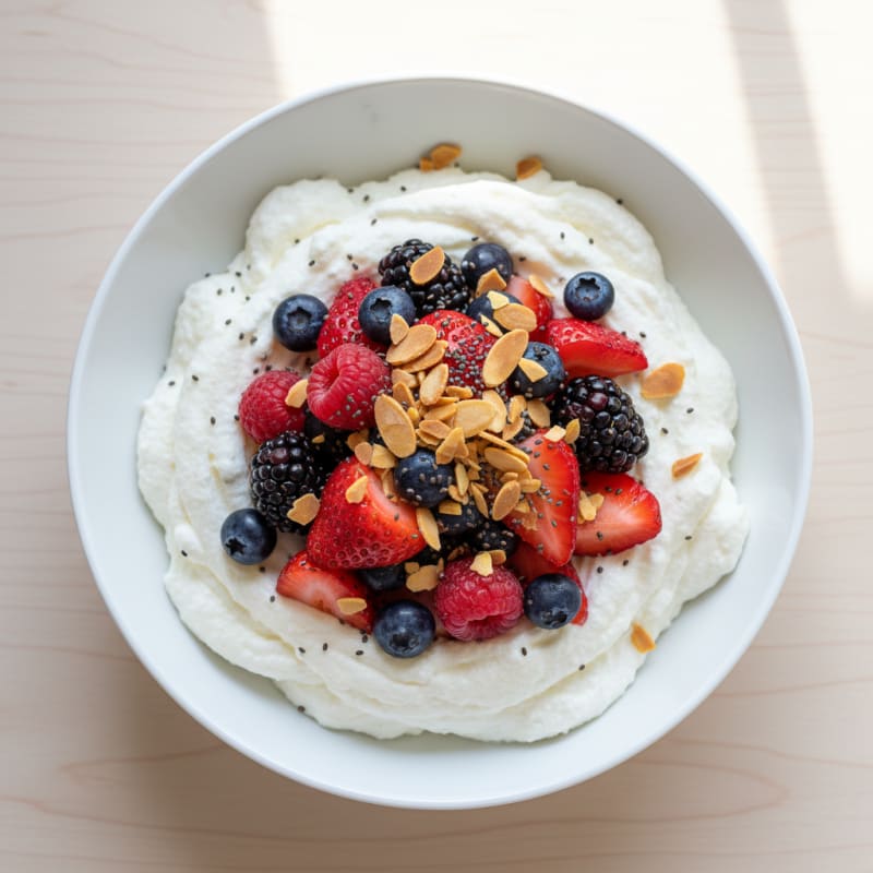 Greek Yogurt Protein Mousse with Mixed Berries