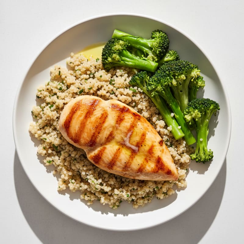 Grilled Chicken Breast with Quinoa and Steamed Broccoli