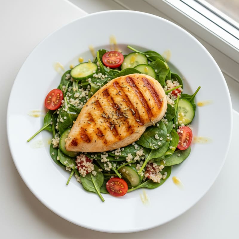 Grilled Chicken Breast with Quinoa Spinach Salad