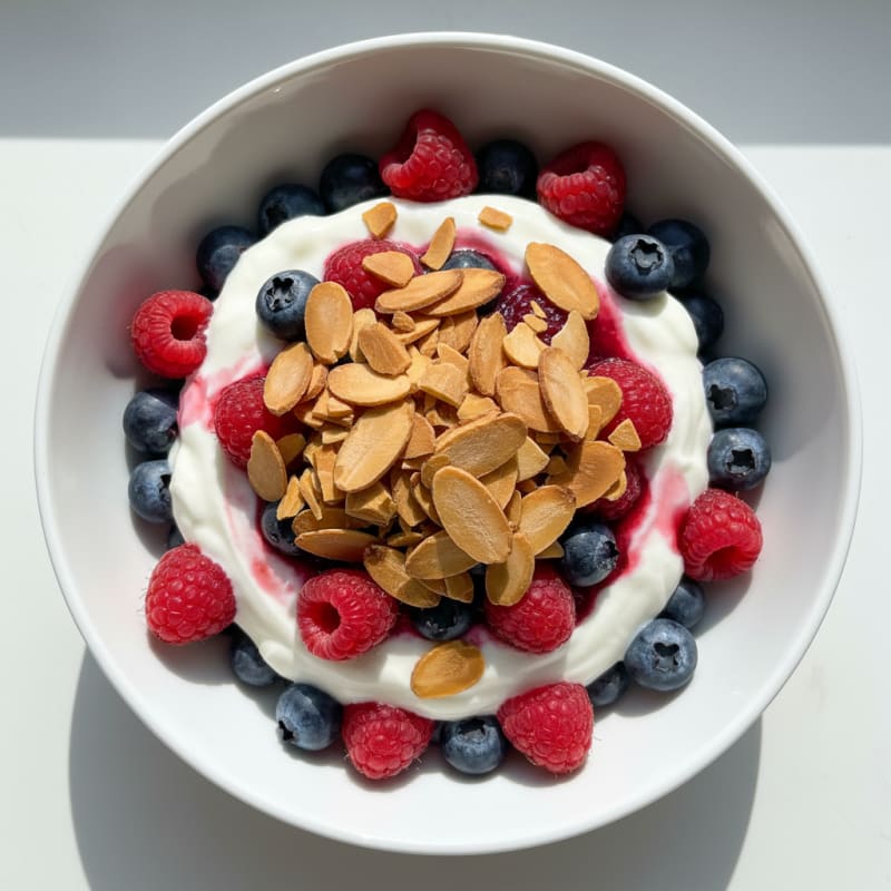Greek Yogurt Protein Parfait with Mixed Berries and Almonds