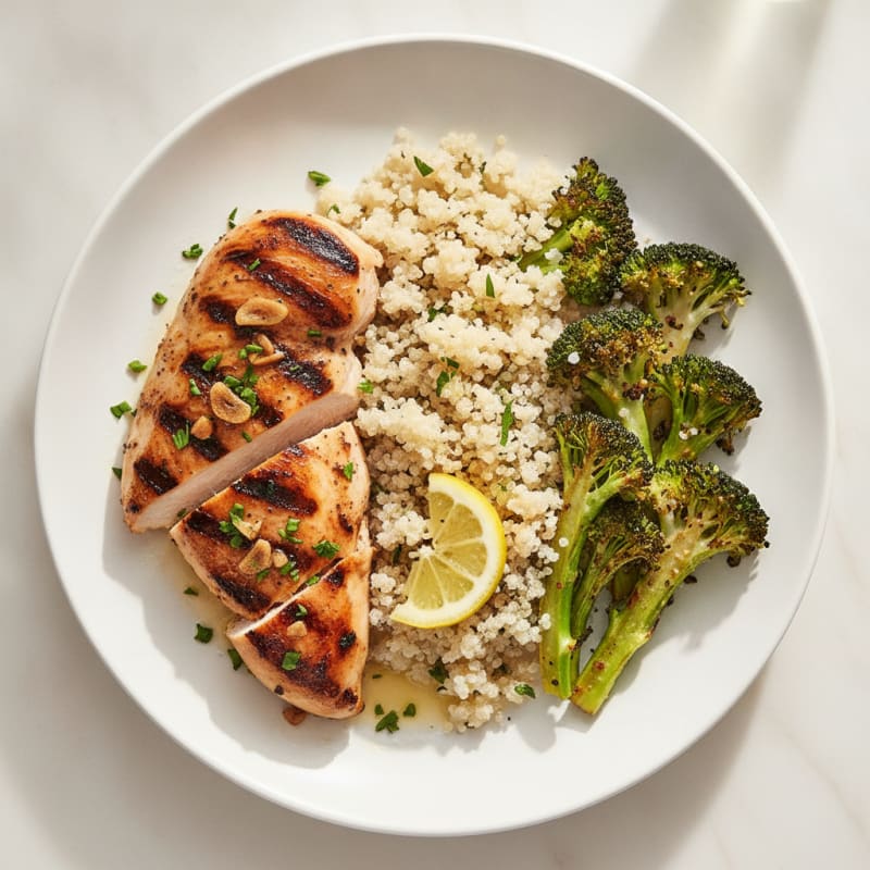 Grilled Chicken Breast with Roasted Broccoli and Quinoa