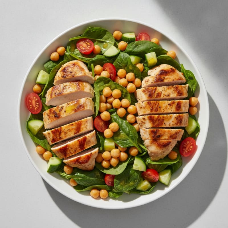 Grilled Chicken Spinach Salad with Chickpeas