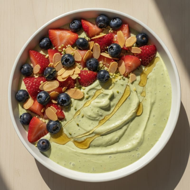 Silky Matcha Protein Yogurt with Fresh Berries
