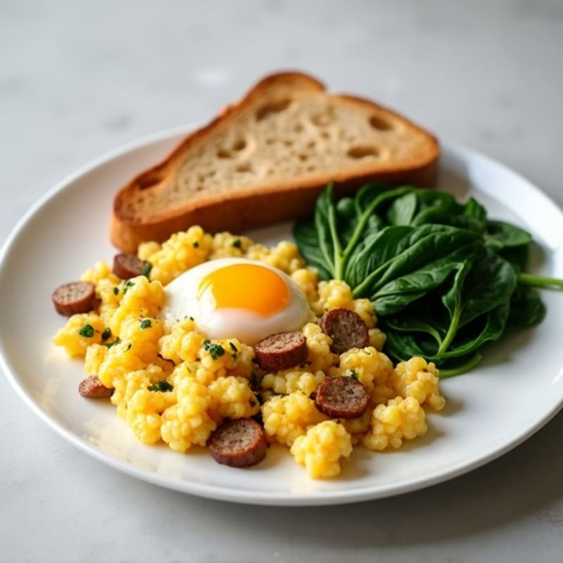 Egg White Scramble with Turkey Sausage and Spinach