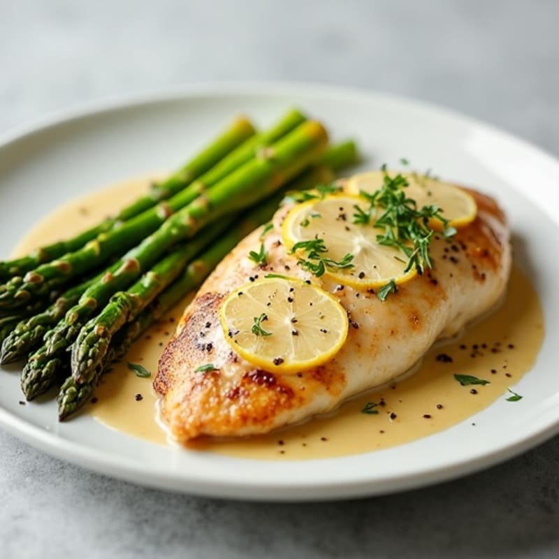 Creamy Lemon Garlic Chicken with Roasted Asparagus