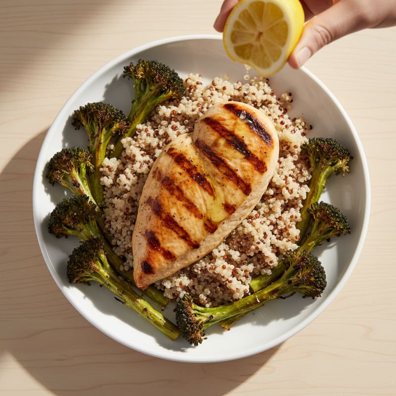 Grilled Chicken Breast with Quinoa and Roasted Broccoli