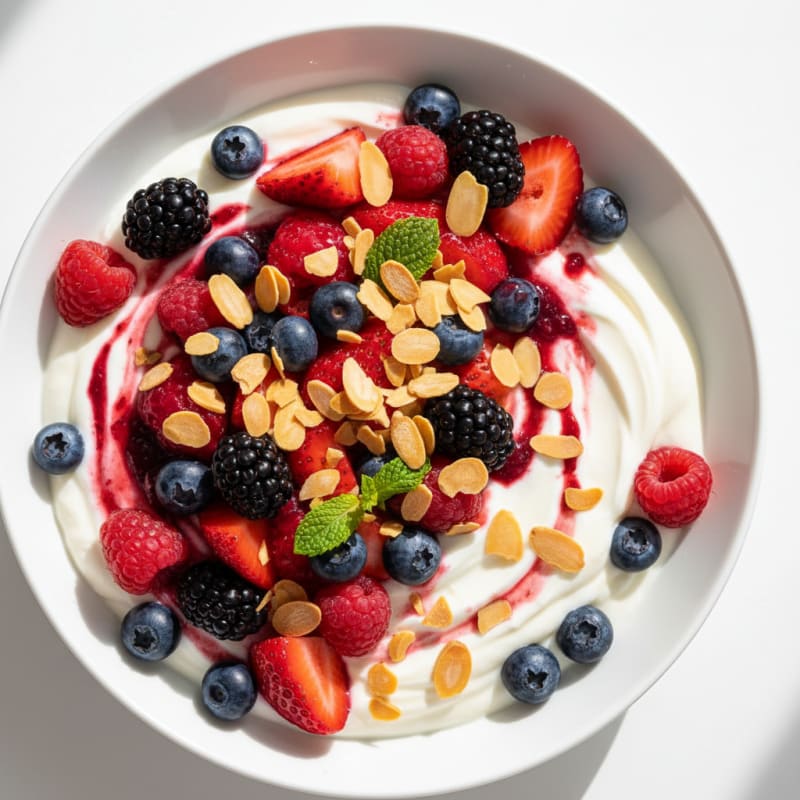 Greek Yogurt Protein Parfait with Mixed Berries and Almonds