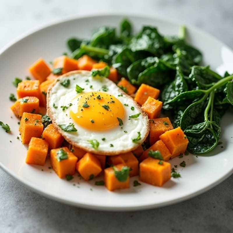 Egg White and Sweet Potato Scramble with Spinach
