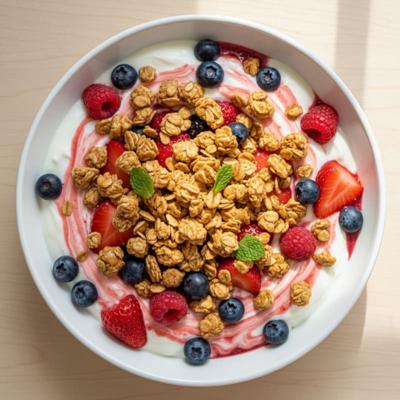 Creamy Greek Yogurt Parfait with Mixed Berries and Protein Granola