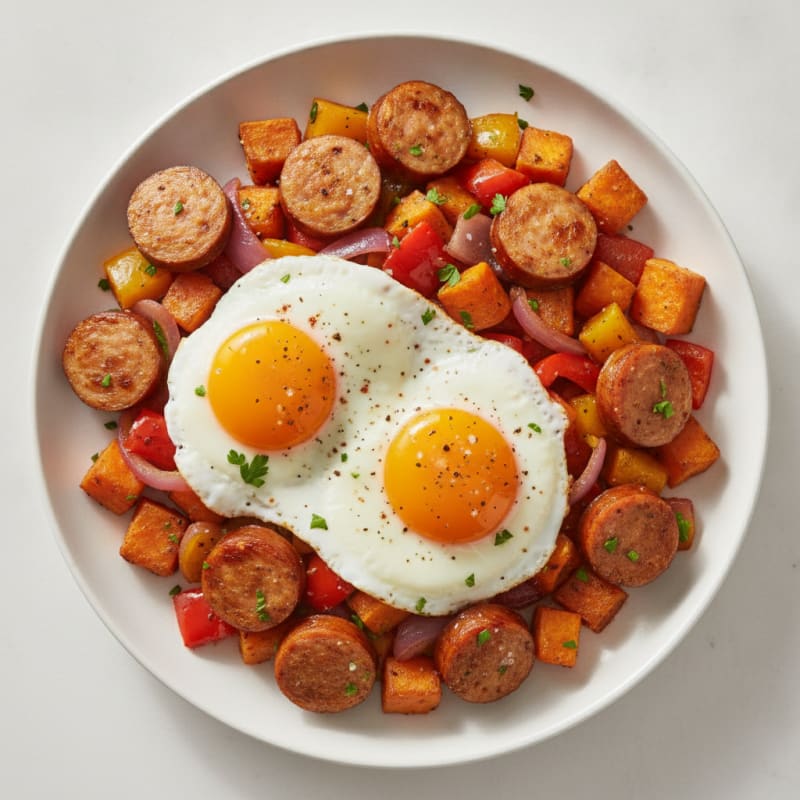 Sheet Pan Sausage and Egg Hash