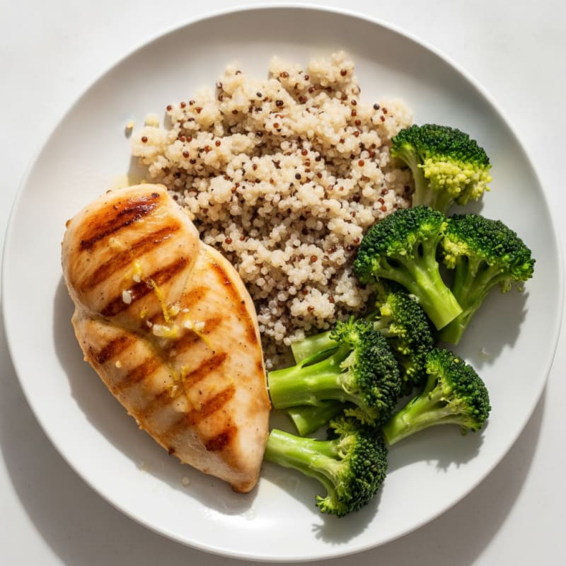 Grilled Chicken Breast with Quinoa and Steamed Broccoli