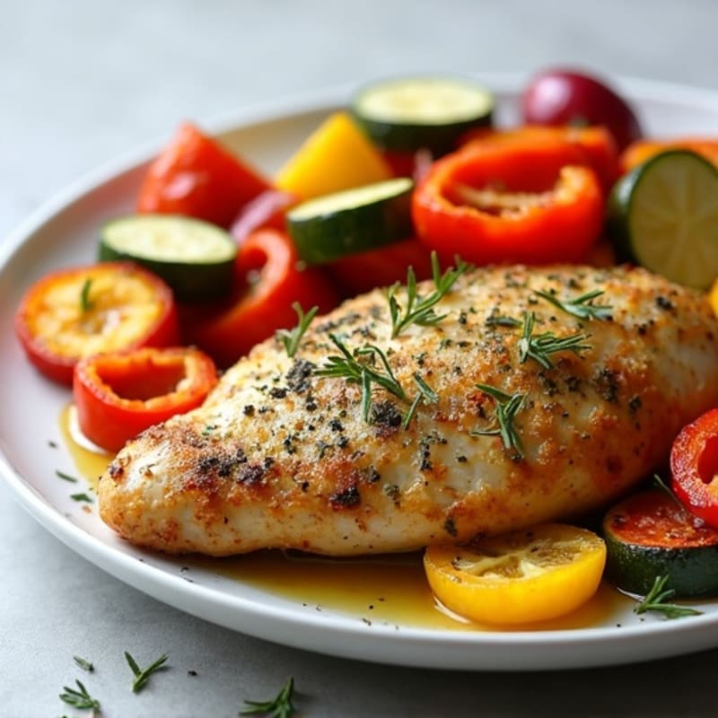 Herb-Crusted Sheet Pan Chicken with Roasted Rainbow Vegetables