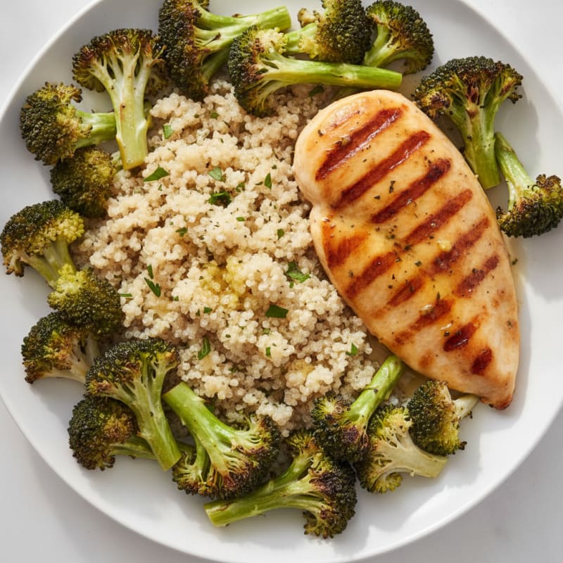 Grilled Chicken Breast with Roasted Broccoli and Quinoa
