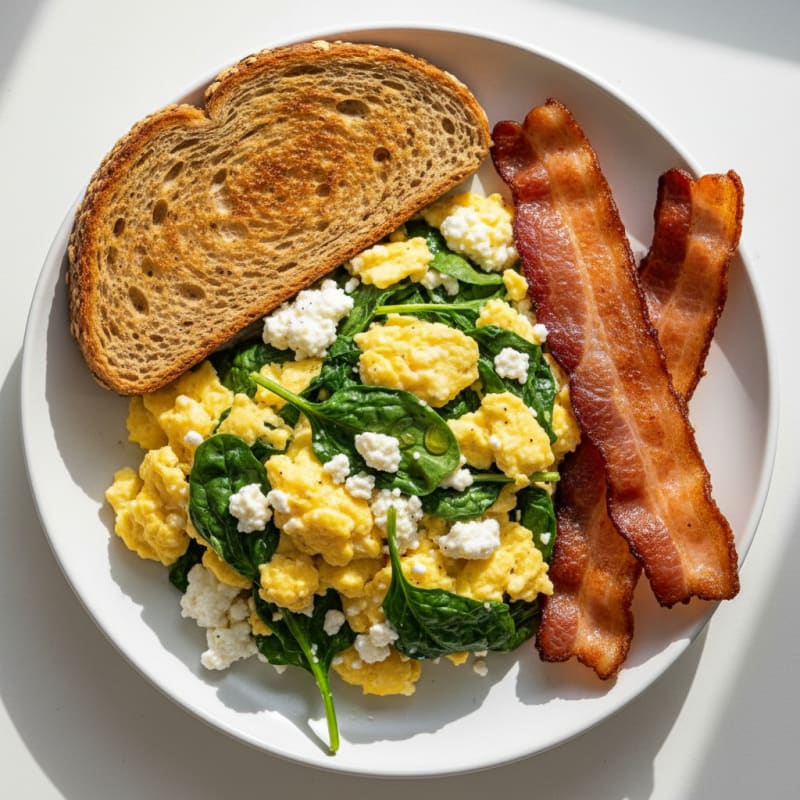 Cottage Cheese Scramble with Spinach and Turkey Bacon