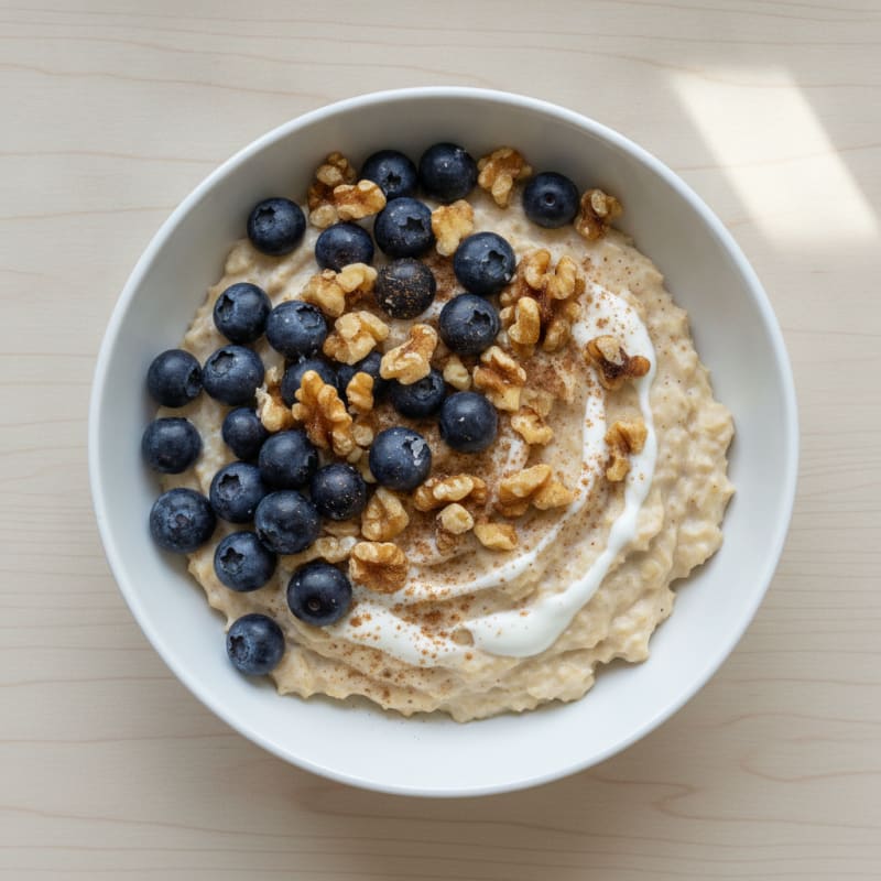 High-Protein Creamy Berry-Nut Oats
