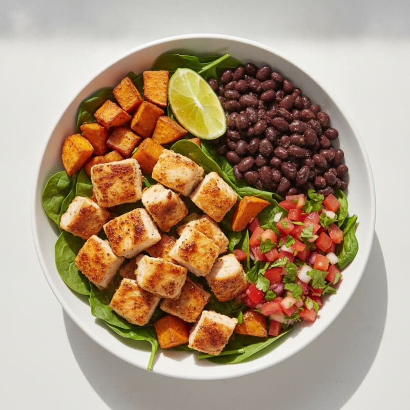 Crispy Chicken Taco Bowl with Black Beans and Fresh Salsa