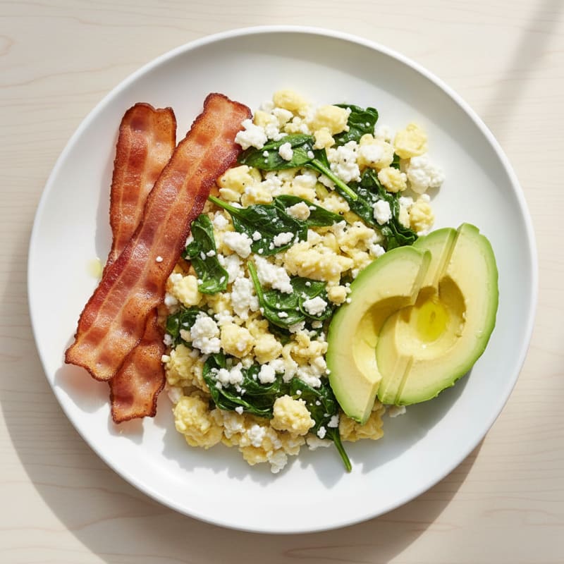 Cottage Cheese Scramble with Spinach and Turkey Bacon