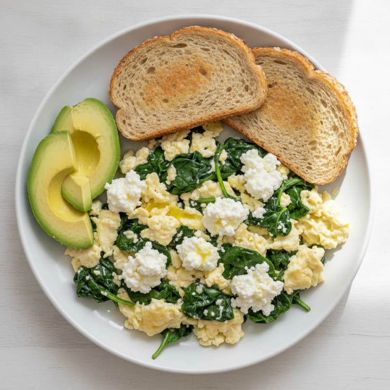 Egg White and Spinach Scramble with Cottage Cheese