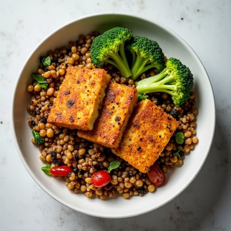 Crispy Lentil and Quinoa Power Bowl with Roasted Broccoli