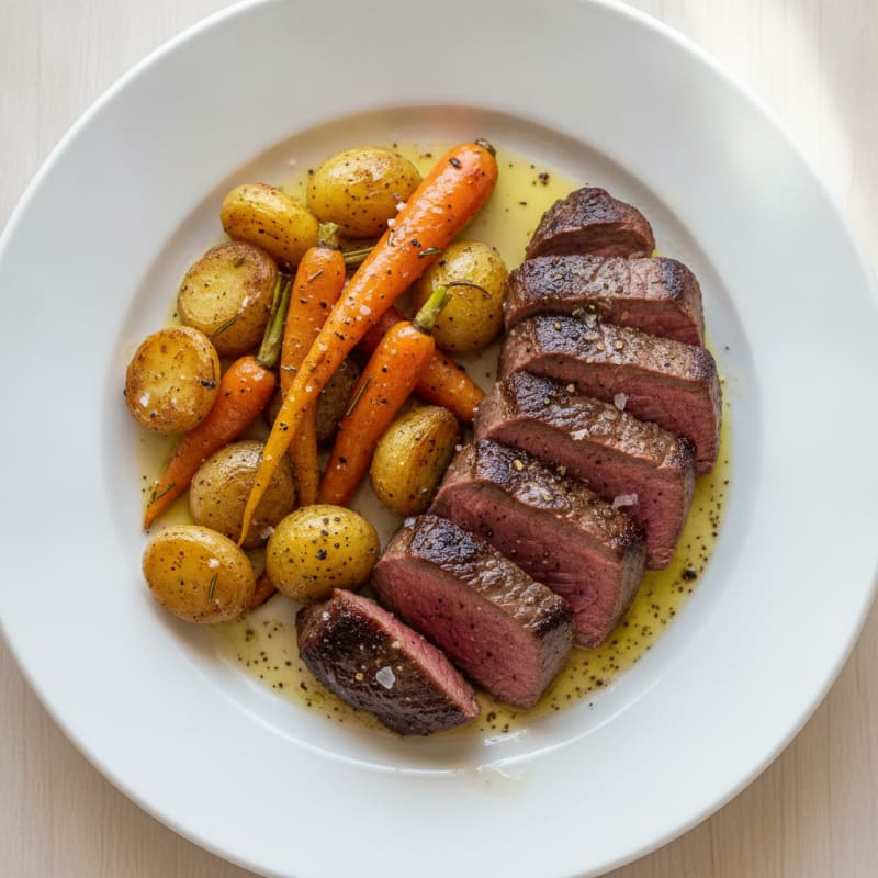 Pan-Seared Venison Steak Platter with Roasted Carrots
