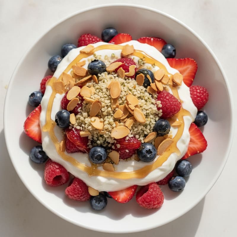 Greek Yogurt Parfait with Mixed Berries and Crunchy Almonds