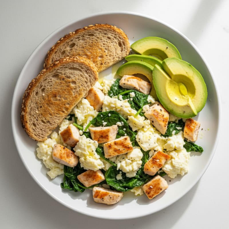 Scrambled Egg Whites with Grilled Chicken and Spinach