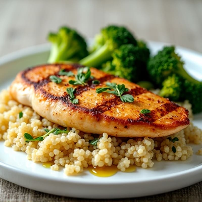 Grilled Chicken Breast with Quinoa and Roasted Broccoli