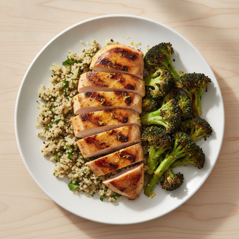 Grilled Chicken Breast with Quinoa and Roasted Broccoli