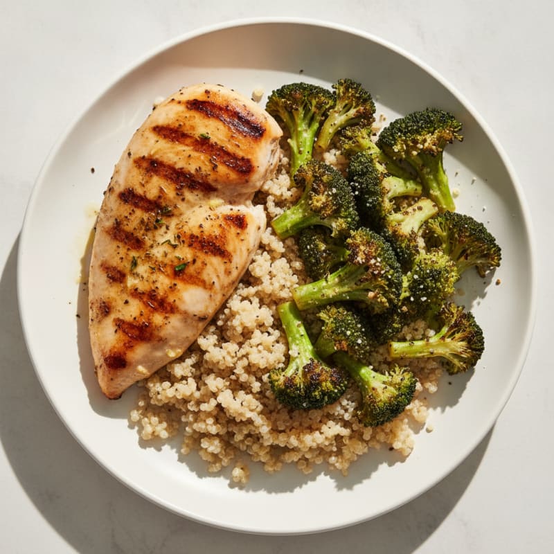 Grilled Chicken Breast with Quinoa and Roasted Broccoli