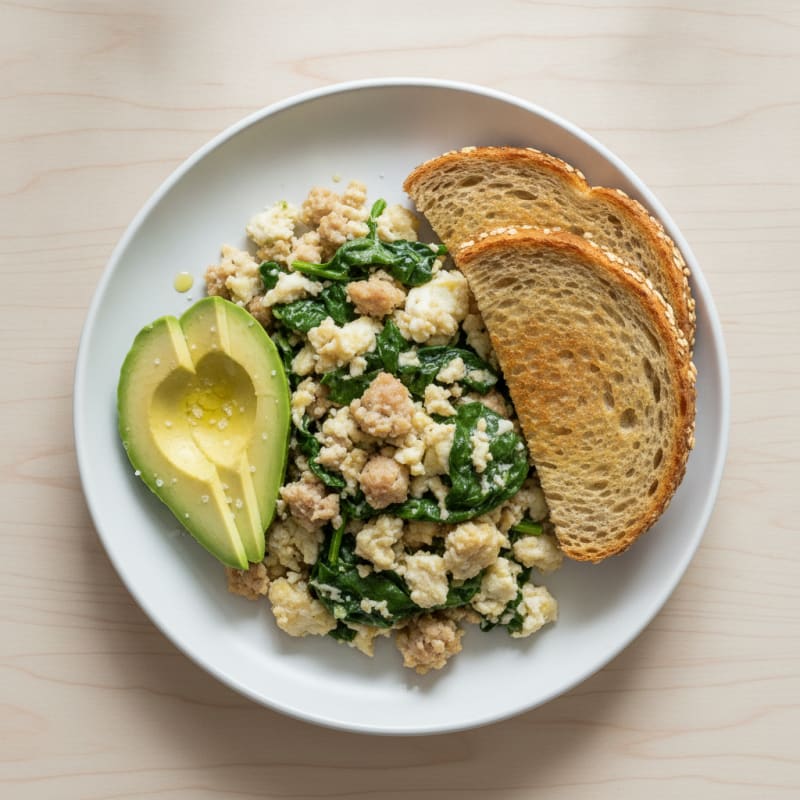 Egg White Scramble with Spinach and Turkey Sausage