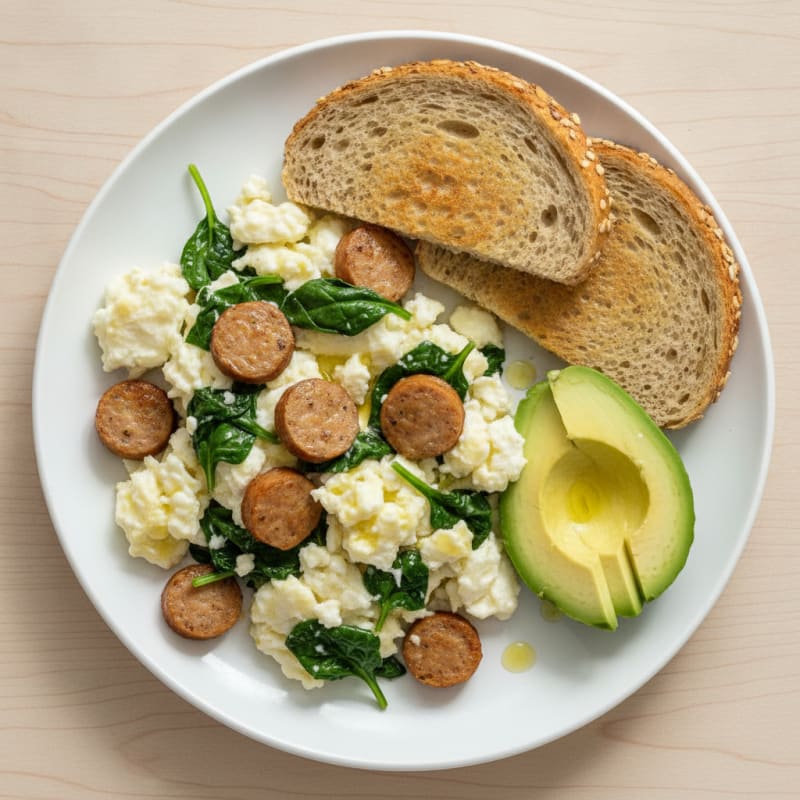 Egg White Scramble with Turkey Sausage and Spinach