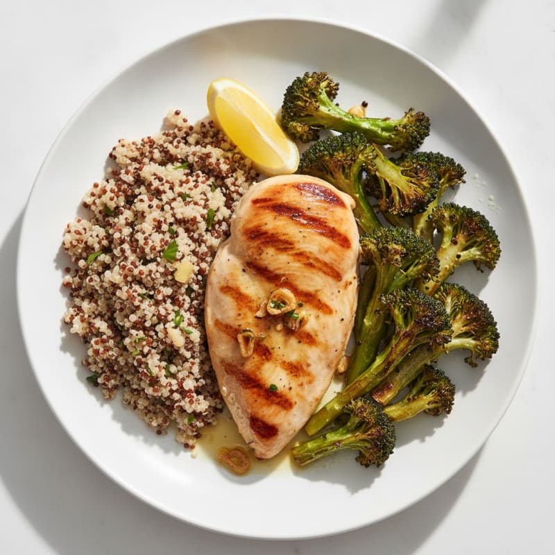 Grilled Chicken Breast with Roasted Broccoli and Quinoa