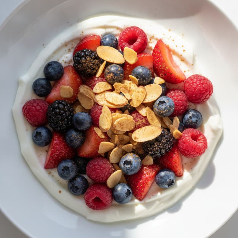 Creamy Greek Yogurt Protein Bowl with Mixed Berries and Almonds