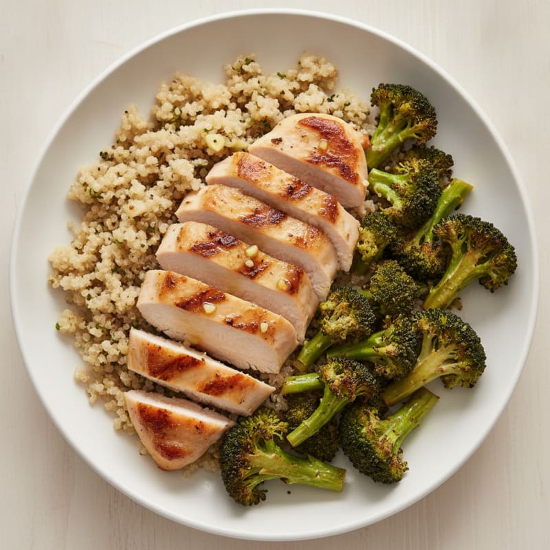Grilled Chicken Breast with Quinoa and Roasted Broccoli
