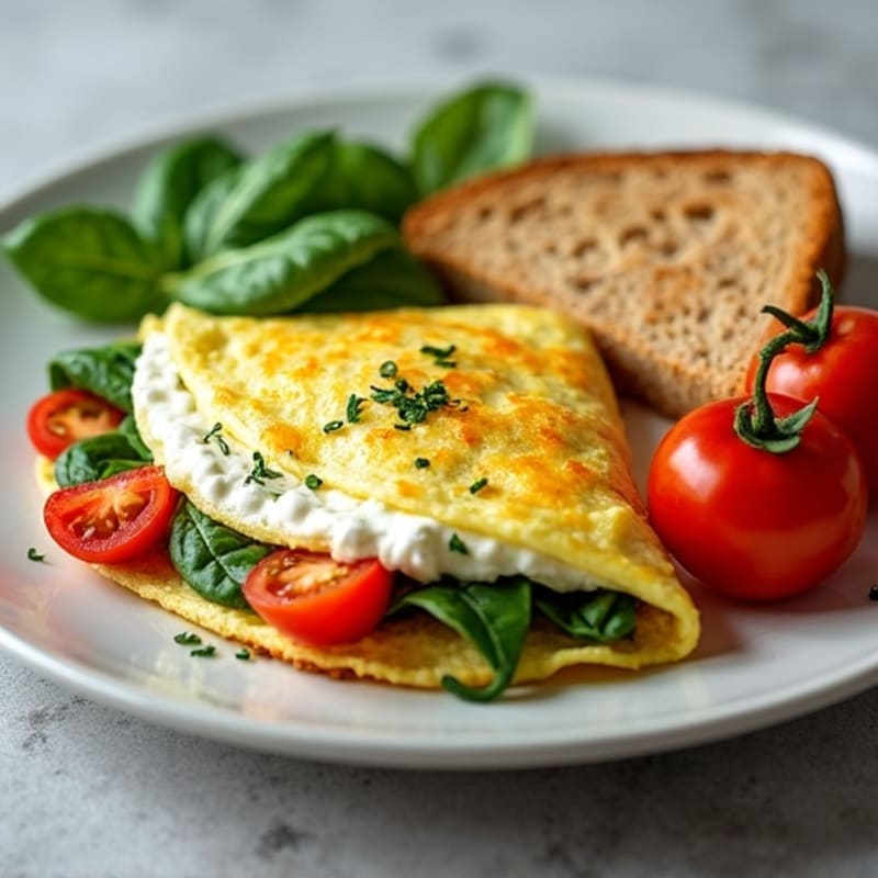 Egg White Spinach Omelette with Cottage Cheese and Fresh Tomatoes