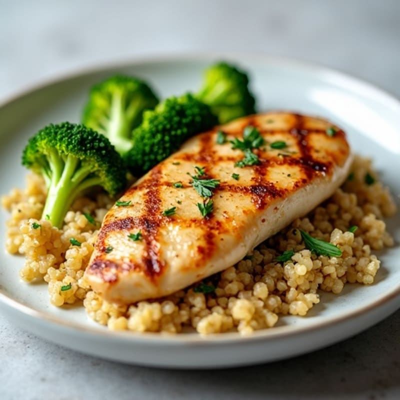 Grilled Chicken Breast with Quinoa and Steamed Broccoli