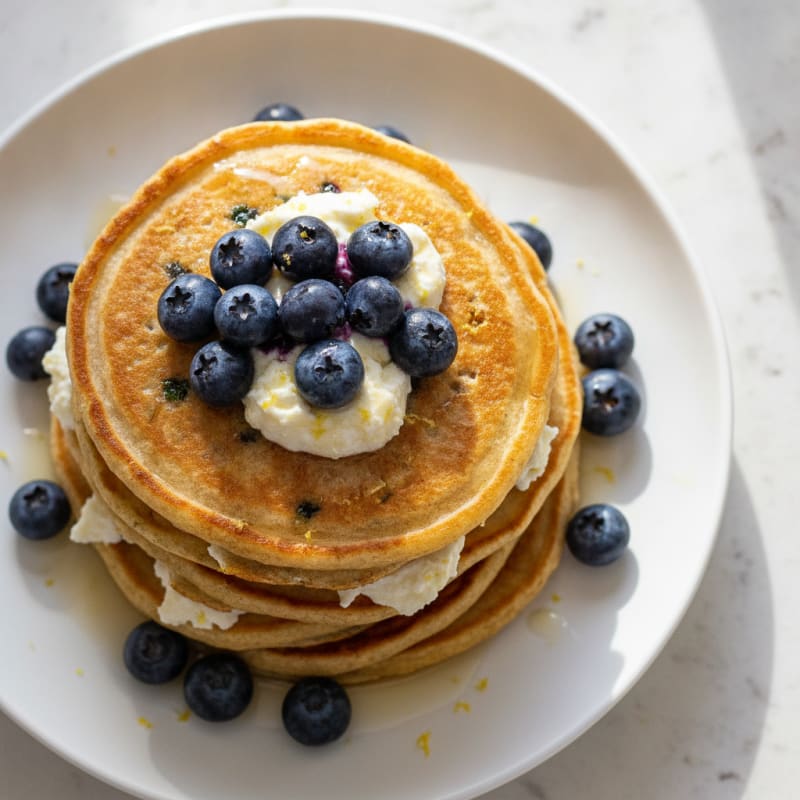 Blueberry Ricotta Pancakes with Lemon Zest