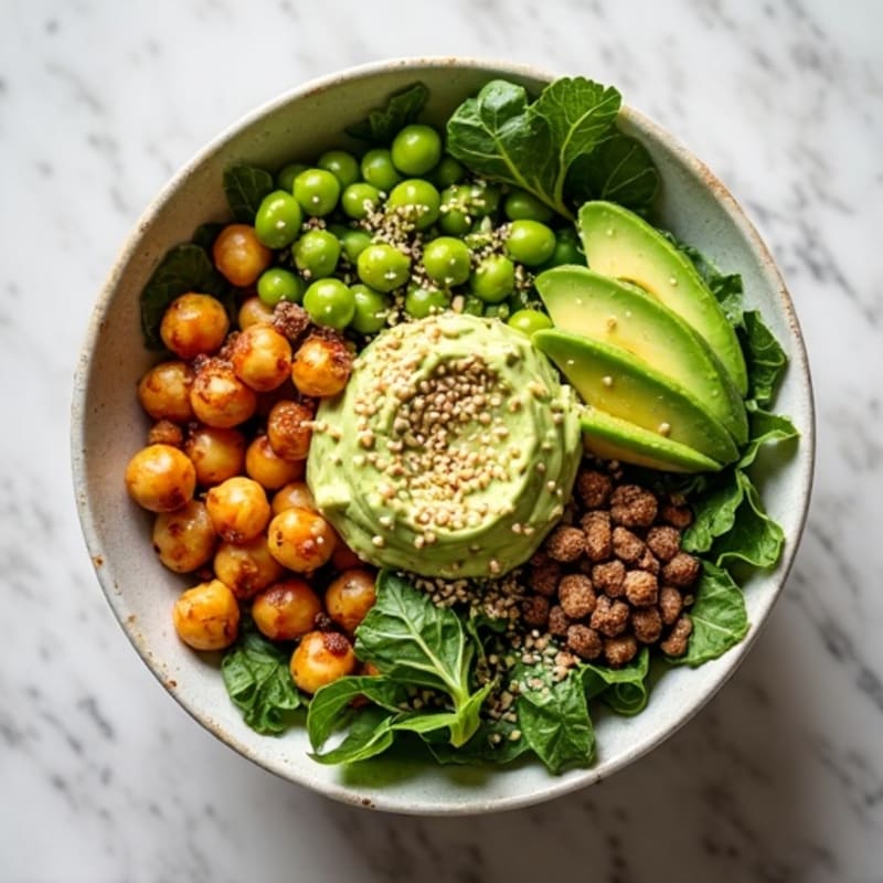 Crisp Greens, Creamy Avocado, and Roasted Chickpea Power Bowl