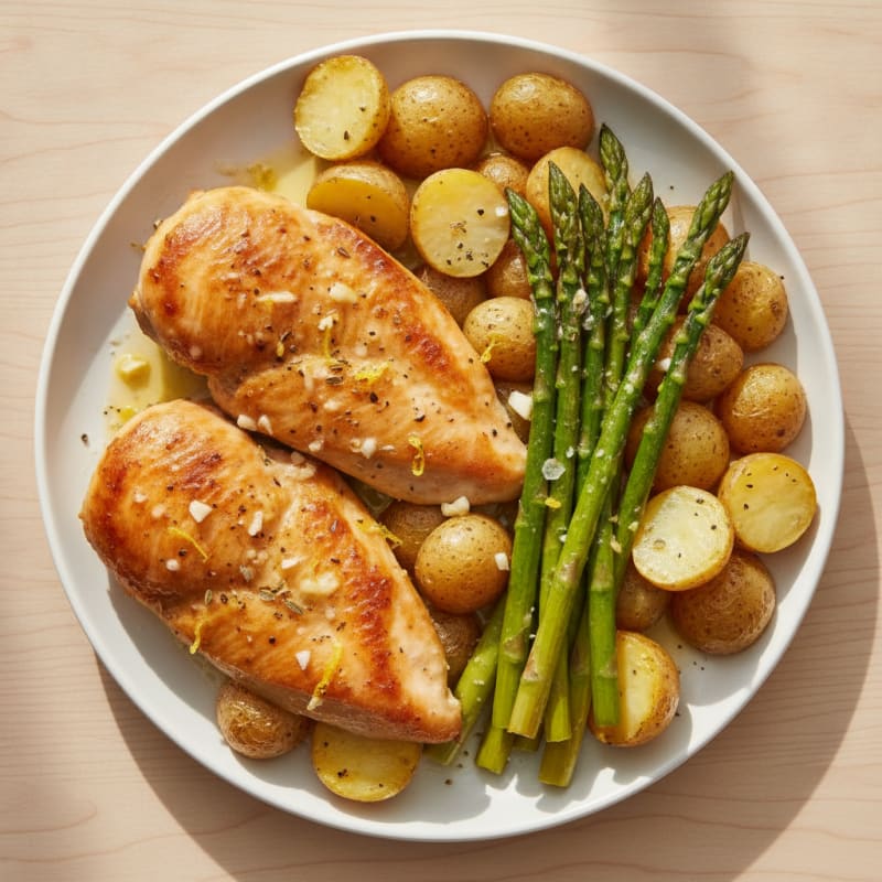 Lemon Herb Roasted Chicken with Asparagus