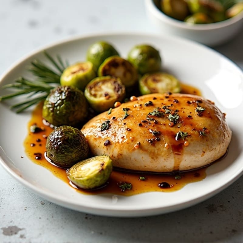 Lemon-Herb Roasted Chicken with Balsamic Glazed Brussels Sprouts