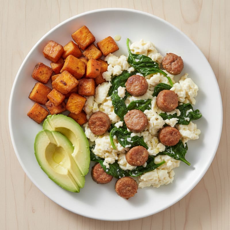 Egg White Scramble with Turkey Sausage and Spinach