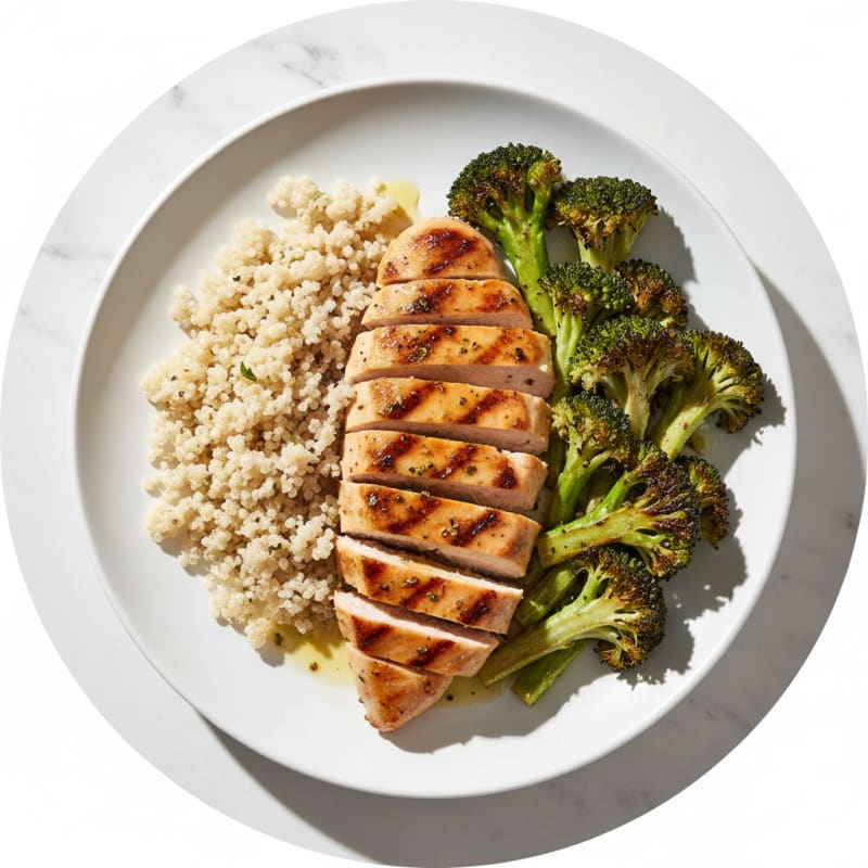 Grilled Chicken Breast with Quinoa and Roasted Broccoli