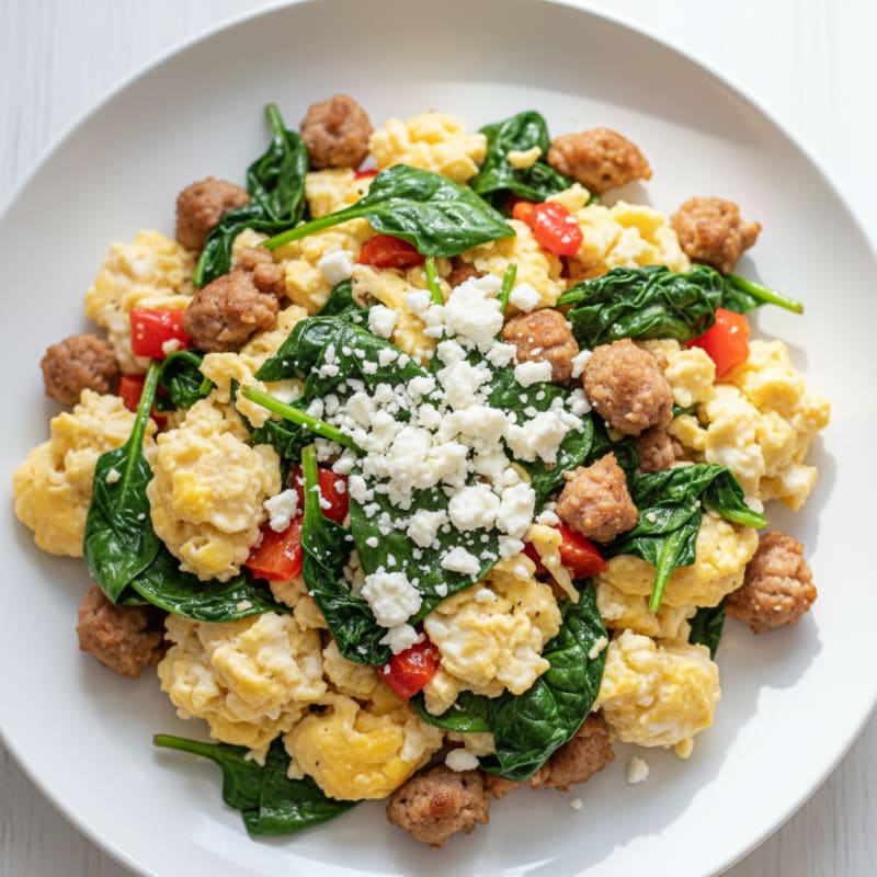 Egg White and Turkey Sausage Scramble with Spinach