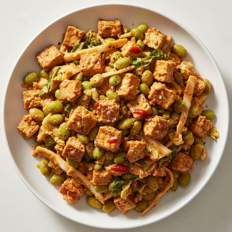 Crispy Ground Tofu with Spicy Peanut Sauce