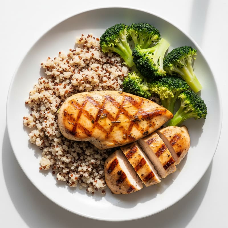 Grilled Chicken Breast with Quinoa and Steamed Broccoli