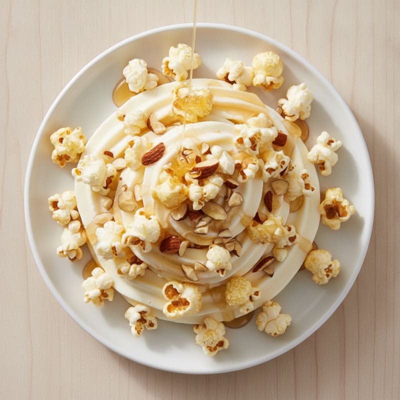 High-Protein Frozen Yogurt with Salted Popcorn and Crushed Nuts
