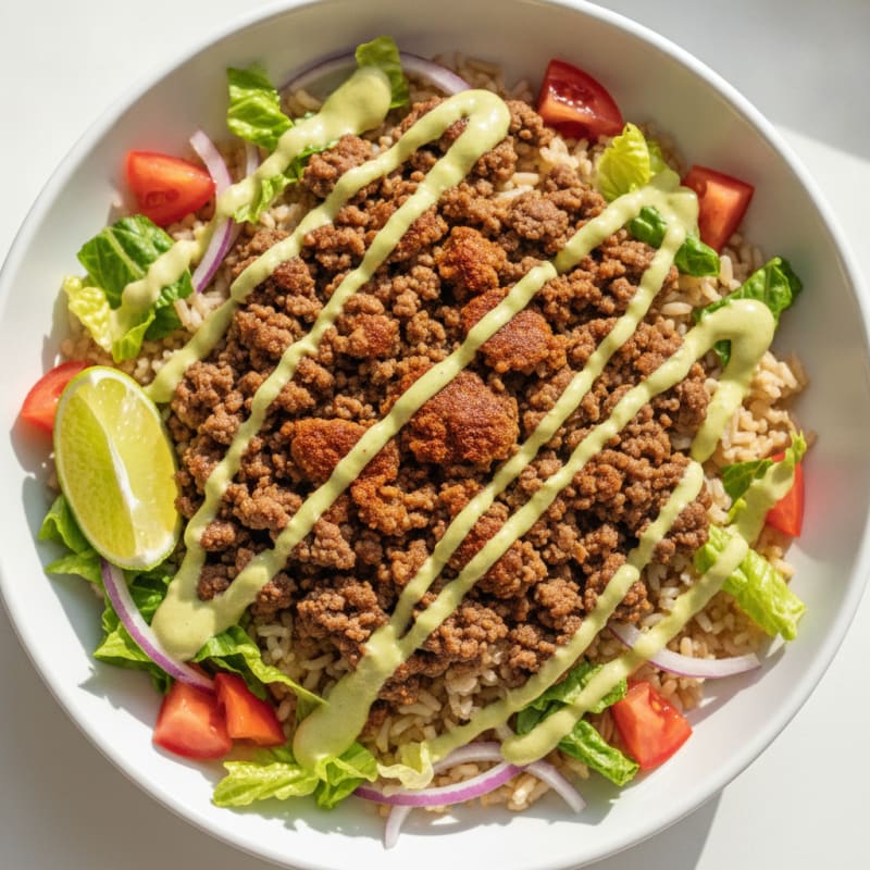 Ground Beef Taco Bowl with Lime Crema